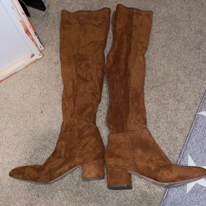 Camel suede over the knee boots